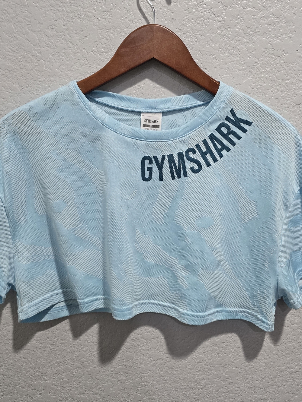 Gymshark Pale Blue Mesh Crewneck with Dark Blue Logo